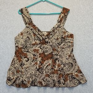 Chaps Cream and Brown Bustier Peplum Tank Top